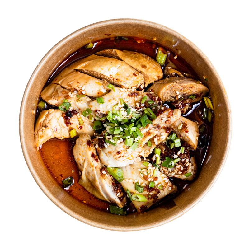 Top View of Sichuan Style Chicken in Bowl 